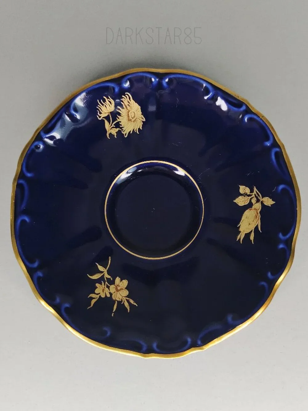 Vintage Bareuther & Co. Waldassen Bavaria Echt Cobalt Floral Teacup and Saucer